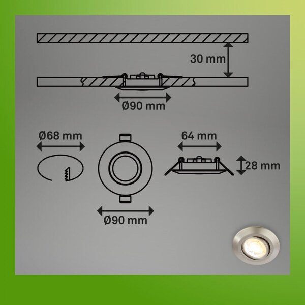 BRILONER Klira 3ks sada LED vestavné bodové svítidlo 230V, nastavitelné, CTS, matný nikl 7586032