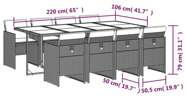 9dílný zahradní jídelní set s poduškami hnědý polyratan 3210561