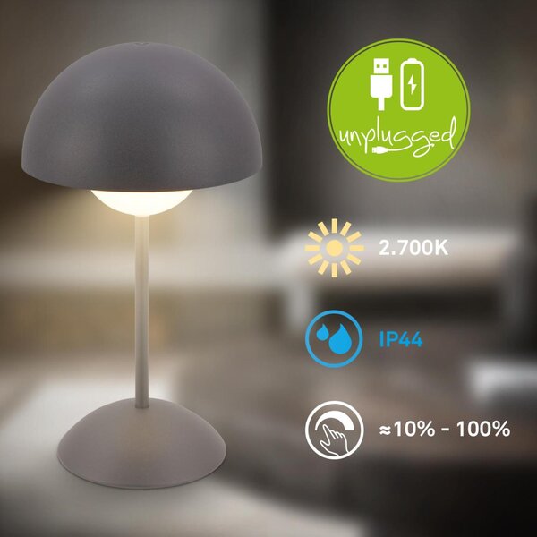 BRILONER Kugle stolní lampička - 3W, 250lm, bezdrátová, LED, stmívatelné, dotykový vypínač, teplá bílá, antracit 7578015