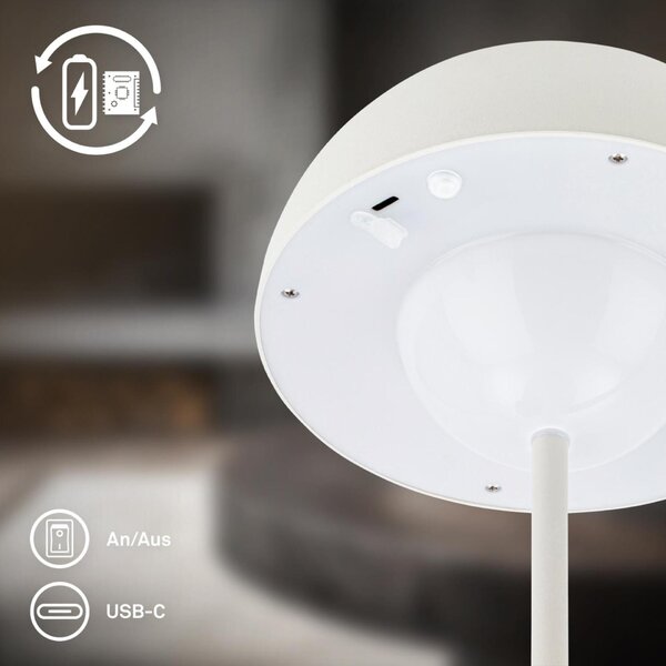 BRILONER Kugle stolní lampička - 3W, 250lm, bezdrátová, LED, stmívatelné, dotykový vypínač, teplá bílá, bílá 7578016