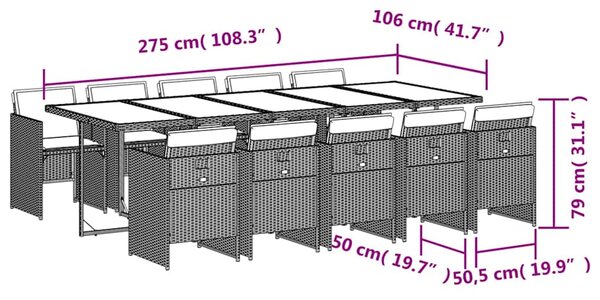 11dílný zahradní jídelní set s poduškami šedý polyratan 3210578