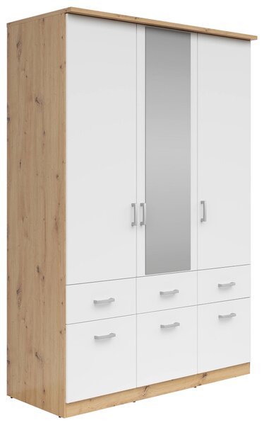 ŠATNÍ SKŘÍŇ SE ZRCADLEM, bílá, Sonoma dub, 136/199/58 cm Boxxx - Šatní skříně, Online Only