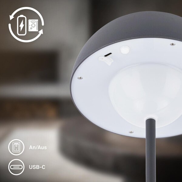 BRILONER Kugle stolní lampička - 3W, 250lm, bezdrátová, LED, stmívatelné, dotykový vypínač, teplá bílá, antracit 7578015