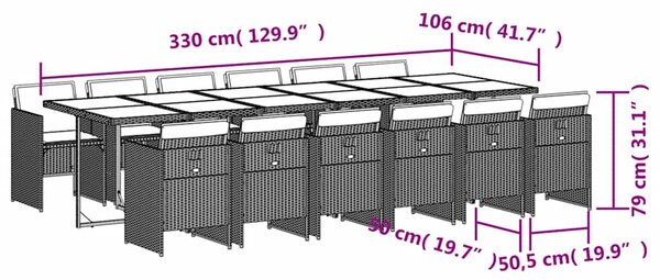 13dílný zahradní jídelní set s poduškami hnědý polyratan 3210585