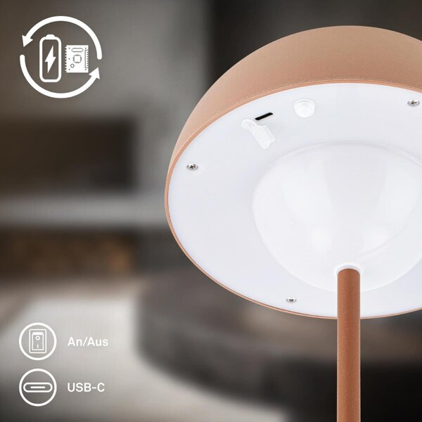 BRILONER Kugle stolní lampička - 3W, 250lm, bezdrátová, LED, stmívatelné, dotykový vypínač, teplá bílá, kávová 7578014