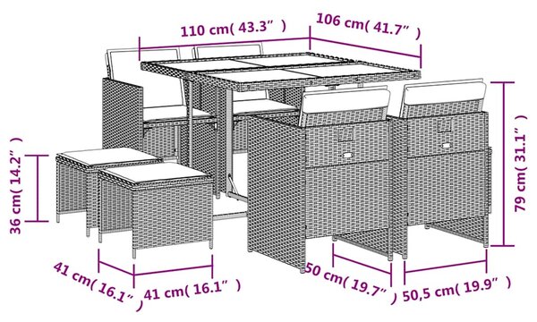 9dílný zahradní jídelní set s poduškami hnědý polyratan 3210597