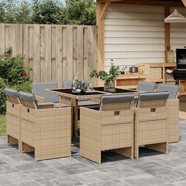 9dílný zahradní jídelní set s poduškami mix béžové polyratan 3210600
