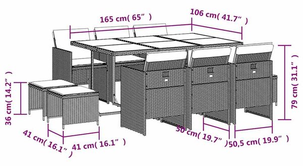 11dílný zahradní jídelní set s poduškami hnědý polyratan 3210609