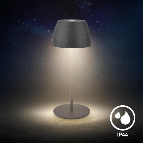 BRILONER LED nabíjecí stolní lampička Serina Mini, bezdrátová, 20cm, IP44, 2,5W, stmívatelné, dotykový vypínač, antracit 7503015