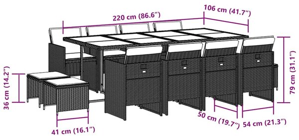 13dílný zahradní jídelní set s poduškami hnědý polyratan 3210621