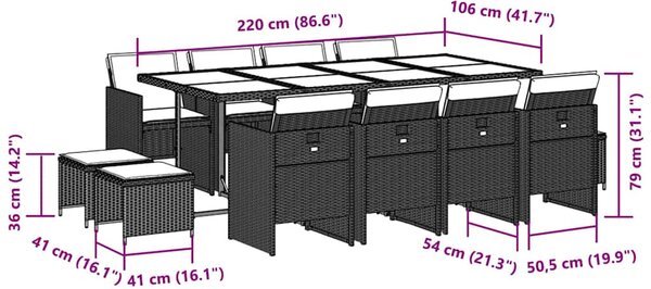13dílný zahradní jídelní set s poduškami černý polyratan 3210618