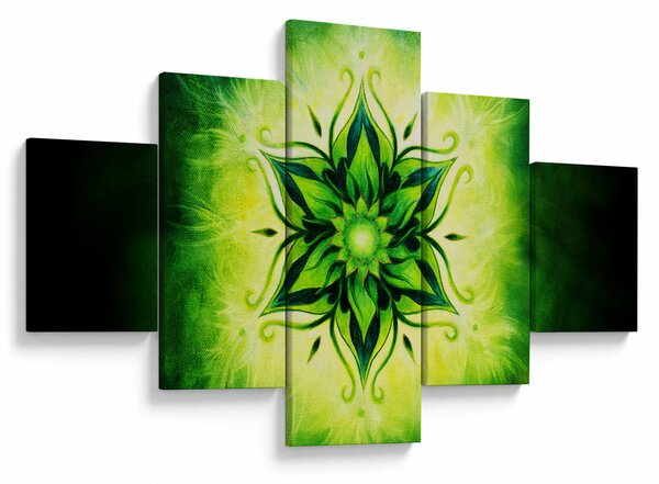 Obraz - Květinová mandala v zeleném pozadí (125x70 cm)