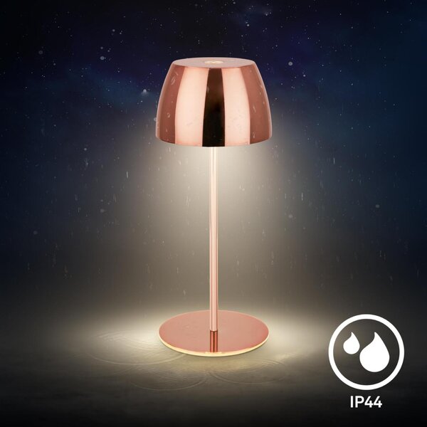 BRILONER LED nabíjecí stolní lampička Serina Mini, bezdrátová, 20cm, IP44, 2,5W, stmívatelné, dotykový vypínač, měď 7503013