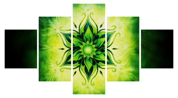 Obraz - Květinová mandala v zeleném pozadí (125x70 cm)
