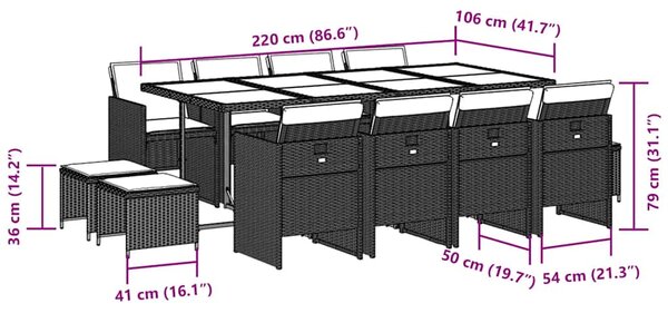 13dílný zahradní jídelní set s poduškami šedý polyratan 3210626