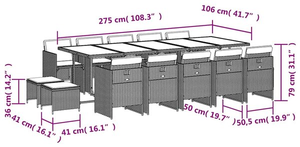 15dílný zahradní jídelní set s poduškami hnědý polyratan 3210633