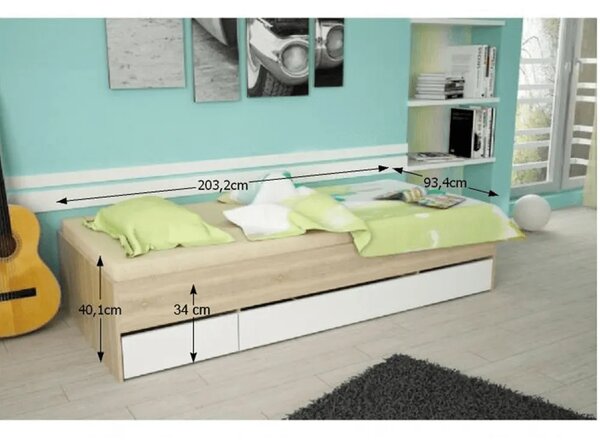 MATIASI POSTEL 90X200, DUB SONOMA/BIELA DOPREDAJ