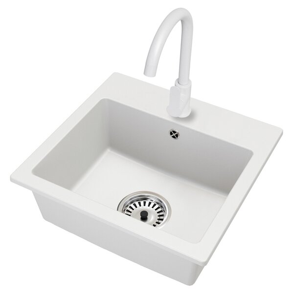 Granitový dřez DON + baterie DECO BÍLÉ 44,2 x 41,5 x 17,1cm