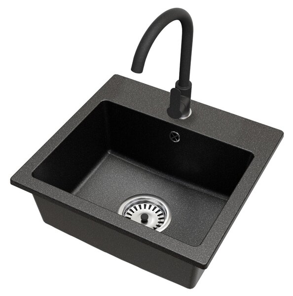 Granitový dřez DON + baterie DECO ČERNÁ ŽULA 44,2 x 41,5 x 17,1cm