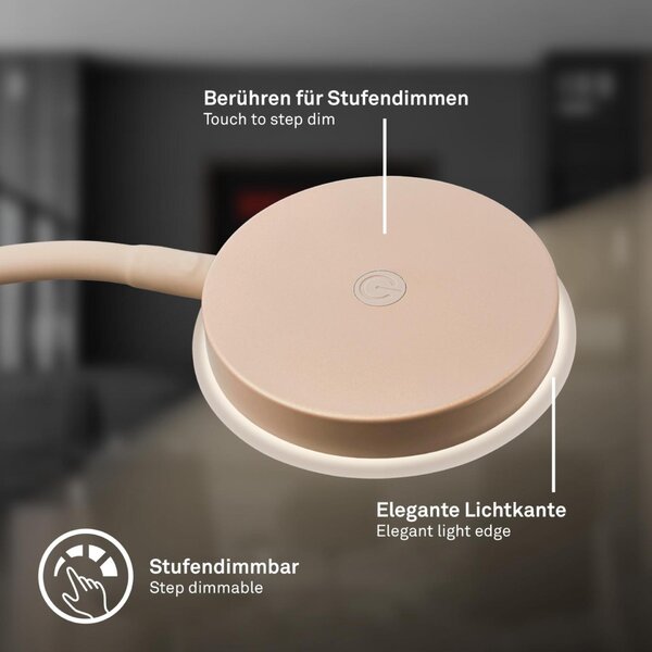 BRILONER Megg lampička na psací stůl – 12W, 800lm, LED, stmívatelné, dotykový vypínač, teplá bílá, béžová 7585011