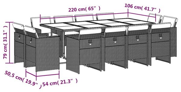 13dílný zahradní jídelní set s poduškami hnědý polyratan 3210681