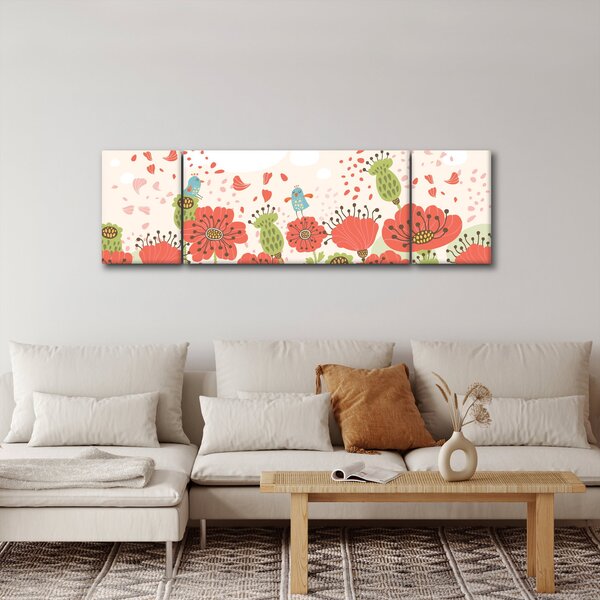 Obraz - Ptáčci na rozkvetlé louce (170x50 cm)