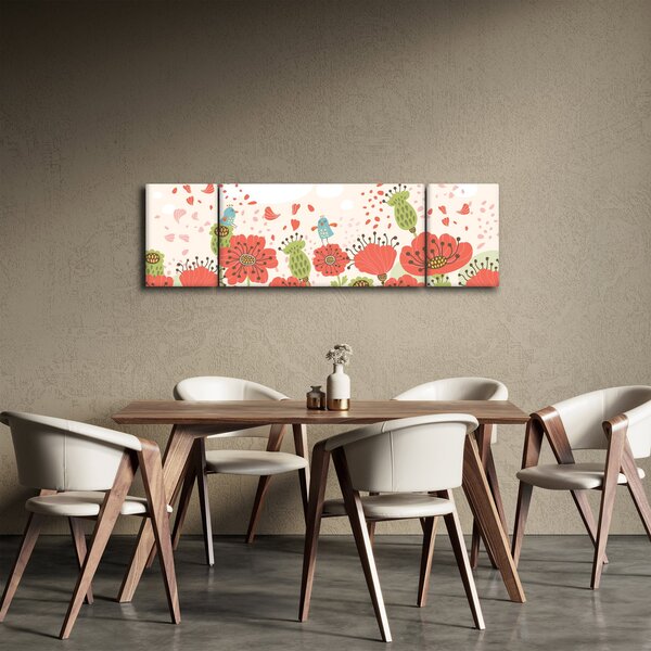 Obraz - Ptáčci na rozkvetlé louce (170x50 cm)