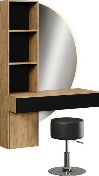 Toaletní stolek Vicco Melora Dub/černá 100 cm se zrcadlem LED a stoličkou, Model 58452