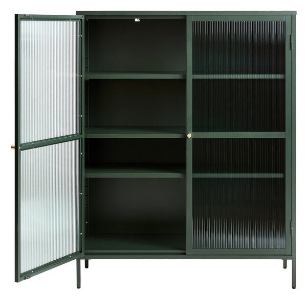 Zelená kovová vitrína Unique Furniture Bronco, výška 140 cm