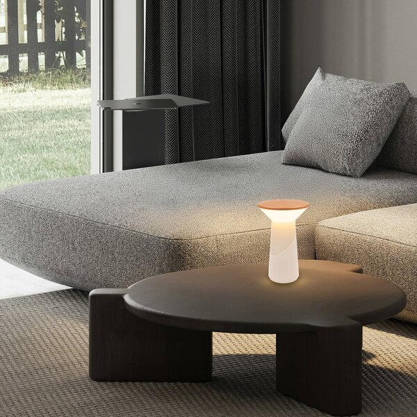 Briloner LED stolní lampa na baterie Pilia, hnědá/světle šedá, výška 24 cm, IP44, stmívatelný, Obývací pokoj / jídelna, Plast, Moderní
