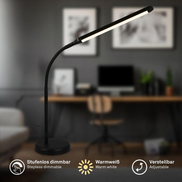 BRILONER Mura stolní lampička - 6W, 600lm, LED, stmívatelné, dotykový vypínač, nastavitelné, černá 7660015