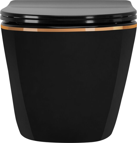 Závěsná WC Misa Rea CARLO MINI RIMLES DUR/FLAT/ZM BLACK GOLD EDGE
