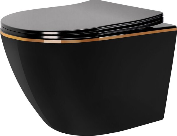 Závěsná WC Misa Rea CARLO MINI RIMLES DUR/FLAT/ZM BLACK GOLD EDGE