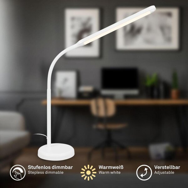 BRILONER Mura stolní lampička - 6W, 600lm, LED, stmívatelné, dotykový vypínač, nastavitelné, bílá 7660016