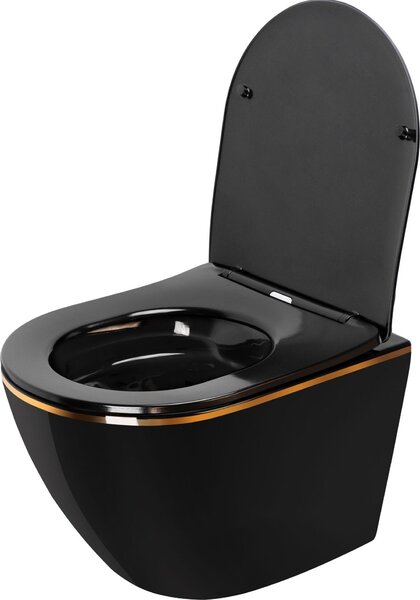 Závěsná WC Misa Rea CARLO MINI RIMLES DUR/FLAT/ZM BLACK GOLD EDGE