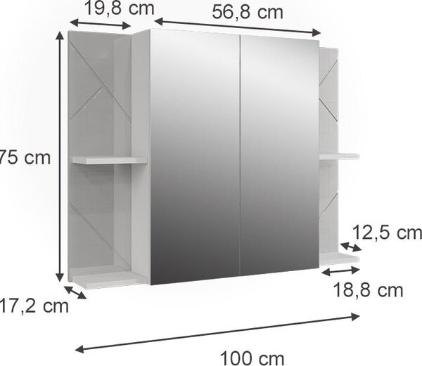 Koupelnová skříňka se zrcadlem Vicco Irma Bílá/bílý vysoký lesk 100 x 75 cm se 2 dveřmi, Model 55484