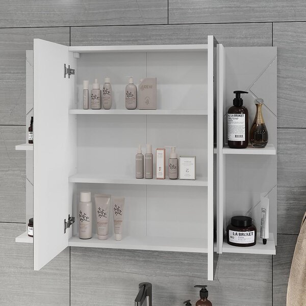 Koupelnová skříňka se zrcadlem Vicco Irma Bílá/bílý vysoký lesk 100 x 75 cm se 2 dveřmi, Model 55484