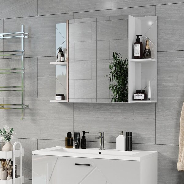 Koupelnová skříňka se zrcadlem Vicco Irma Bílá/bílý vysoký lesk 100 x 75 cm se 2 dveřmi, Model 55484