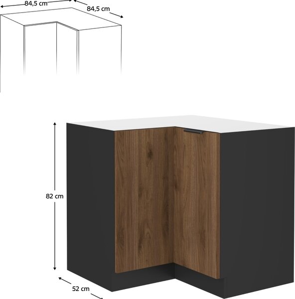 Kondela Dolní rohová kuchyňská skříňka Menzo 90x90 DN 2F BB - černá / ořech