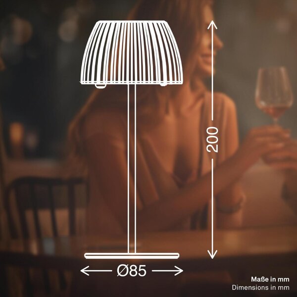 BRILONER Nabíjecí stolní lampa Riffle Mini - 20 cm, 1,5W, 150lm, bezdrátová, LED, stmívatelné, dotykový vypínač, antracit 7552015