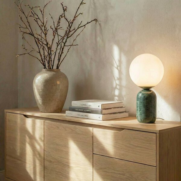 Lindby Stolní lampa Lennes x Eva Söllner, zelená, mramor, Ø 20 cm, Zelená, Obývací pokoj / jídelna, Kámen, Moderní