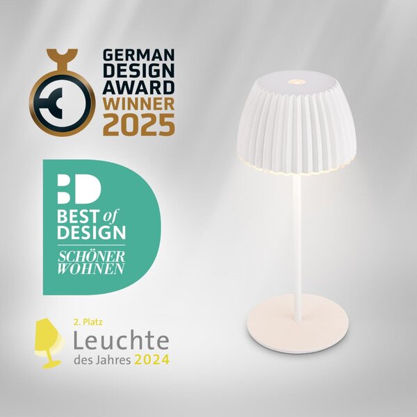 BRILONER Nabíjecí stolní lampa Riffle Mini - 20 cm, 1,5W, 150lm, bezdrátová, LED, stmívatelné, dotykový vypínač, bílé 7552016