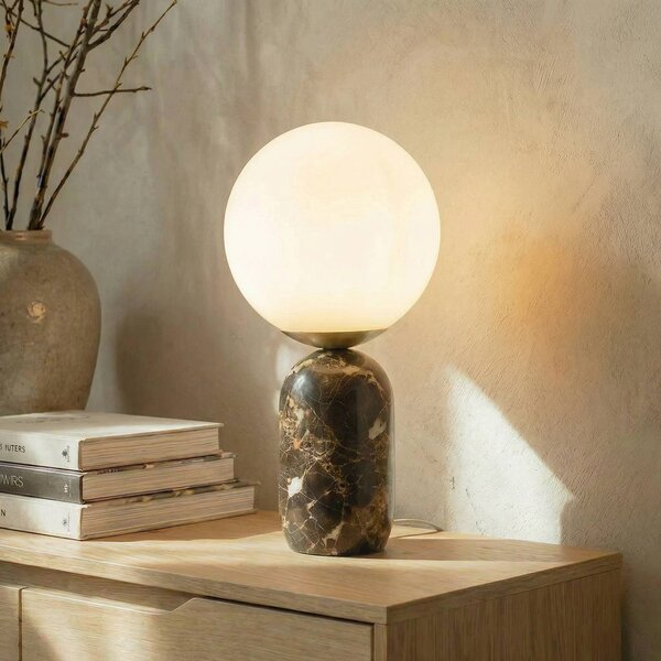Lindby Stolní lampa Lennes x Eva Söllner, hnědá, mramor, Ø20cm, Hnědá / rez, Obývací pokoj / jídelna, Kámen, Moderní