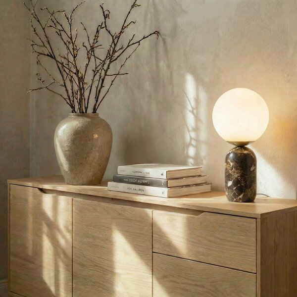 Lindby Stolní lampa Lennes x Eva Söllner, hnědá, mramor, Ø20cm, Hnědá / rez, Obývací pokoj / jídelna, Kámen, Moderní