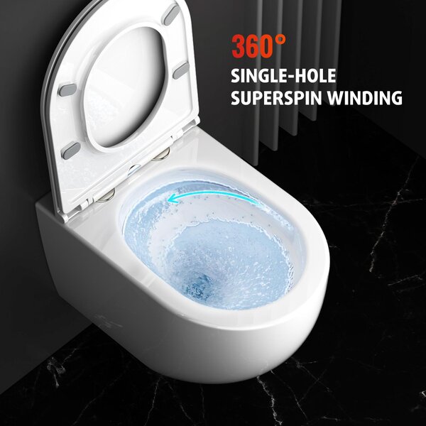 Rainsworth Washdown WC Závěsný klozet bez ráfku 4,5/3L závěsný, 360° jednootvorový splachovací závěsný klozet s měkkým zavíráním, bílý