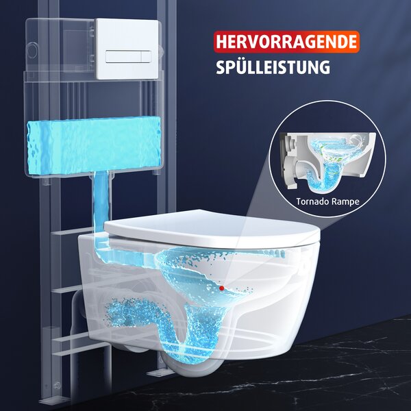 Závěsný klozet Rainsworth bez okrajů - silné splachování, klozetová mísa včetně sedátka s funkcí měkkého zavírání, kompaktní design klozetu o délce 48,5 cm, klozet s jedním splachováním