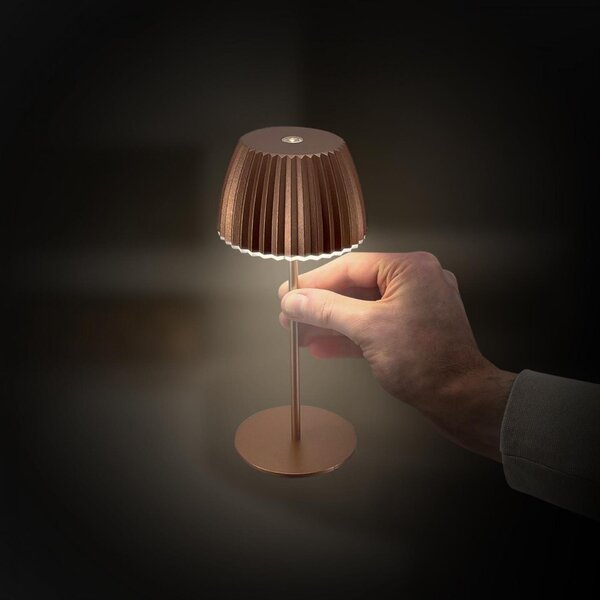 BRILONER Nabíjecí stolní lampa Riffle Mini - 20 cm, 1,5W, 150lm, bezdrátová, LED, stmívatelné, dotykový vypínač, měď 7552013