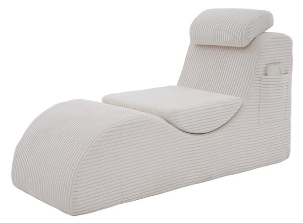 LVHOM Čalouněné lehátko s odnímatelnými polštáři a podnožkou, chaise longue Relax lounger s boční kapsou, lehátko s funkcí spaní, manšestrová tkanina, béžová barva