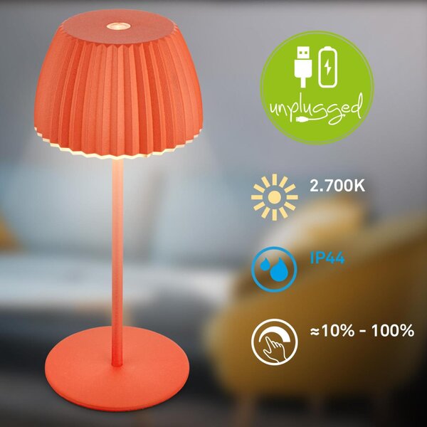 BRILONER Nabíjecí stolní lampa Riffle Mini - 20 cm, 1,5W, 150lm, bezdrátová, LED, stmívatelné, dotykový vypínač, oranžová 7552012