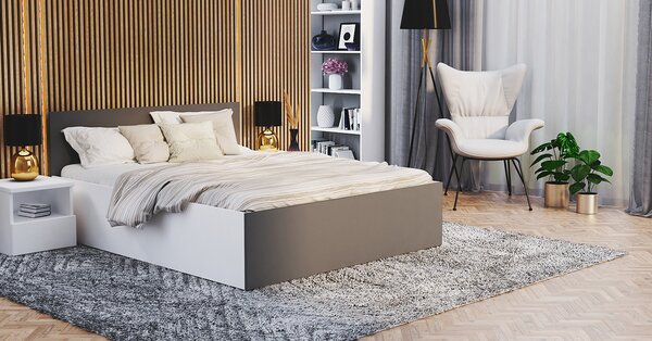 Manželská postel PANAMA KLASIK 140x200 + rošt BÍLÁ-ŠEDÁ